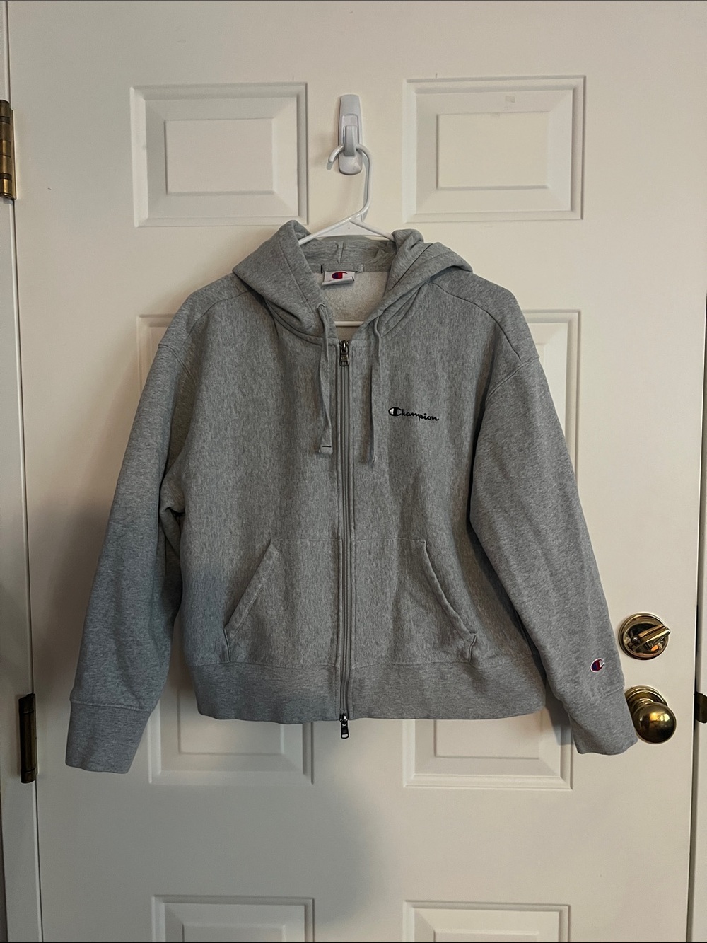 Champion Light Gray Full-Zip Hoodie with Embroidered Logo